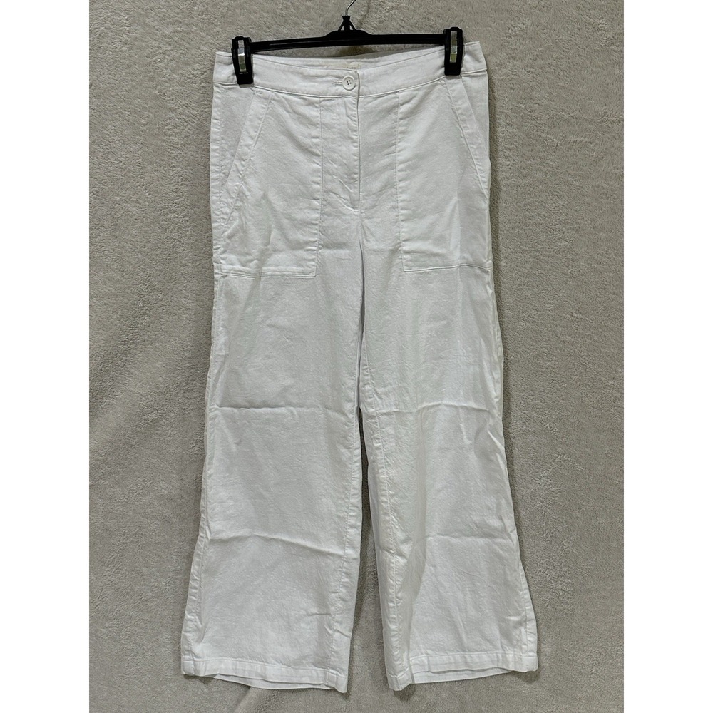 Eileen Fisher Size 0 Pants Cropped‎ Wide Leg White Pockets Womens Organic Cotton